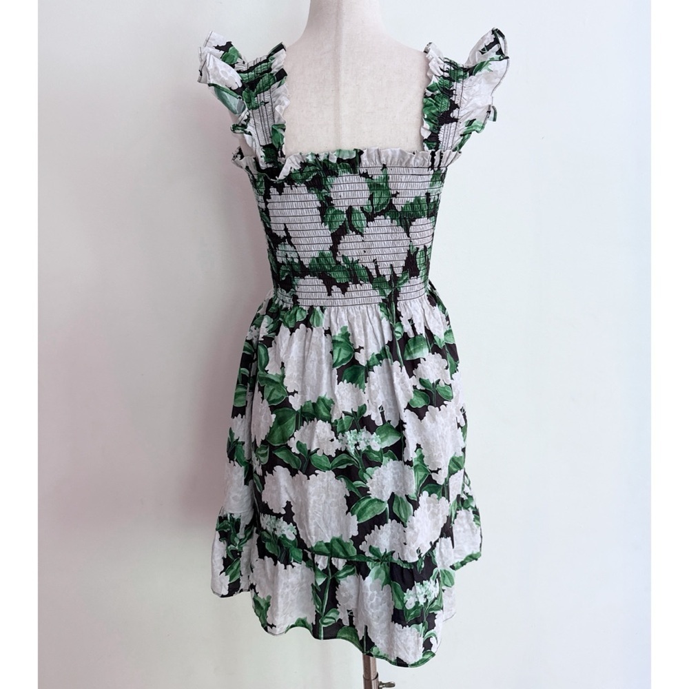 Hill House Elizabeth Smocked Night Bloom Green Mini Nap Dress XS - Picture 7 of 10
